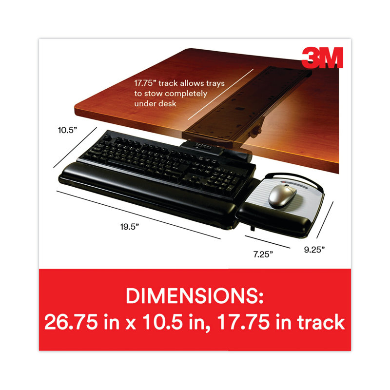 Black Adjustable Keyboard Tray with Gel Wrist Pad