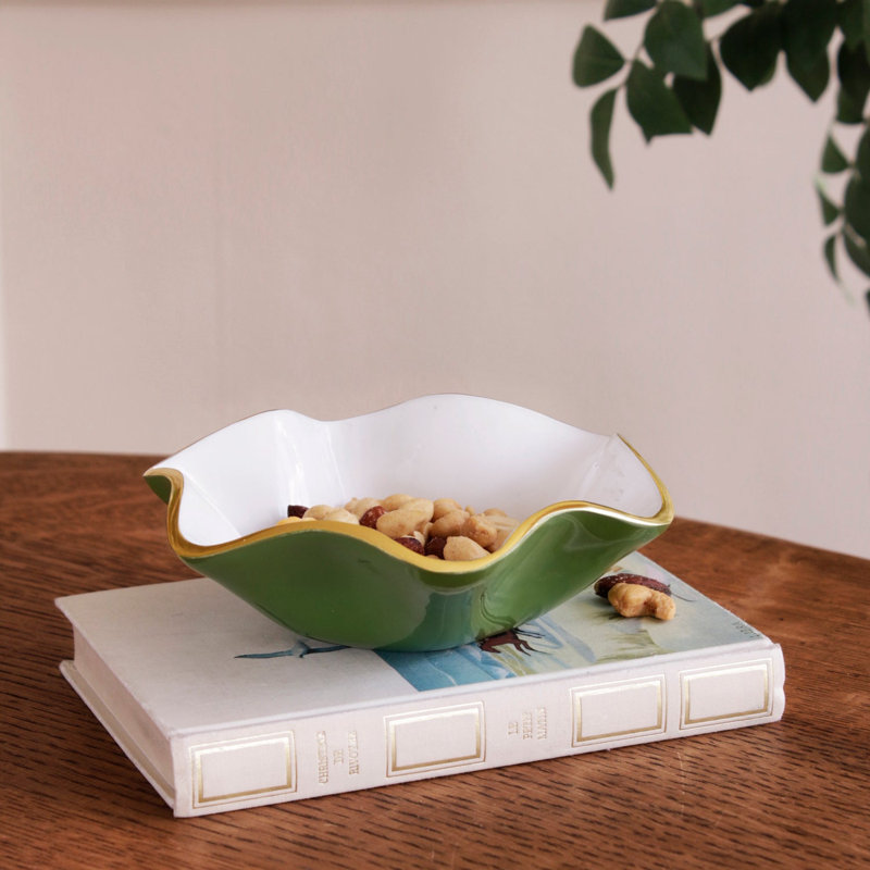 Petit bol rond Encanto Carola, Blanc / vert feuille