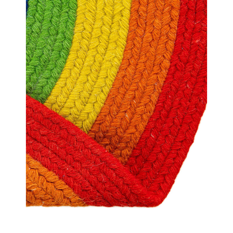Tapis arc-en-ciel en laine tressé à la main Ebern Designs, Rond 2 pi