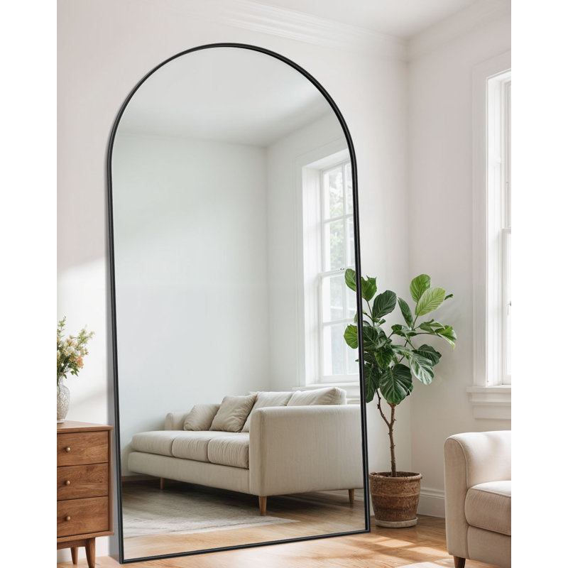Miroir surdimensionné arqué en métal surdimensionné, Noir, 90 po x 46 po