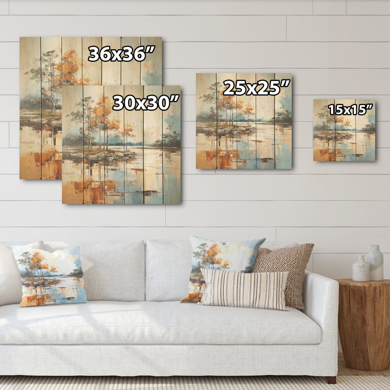 «Lake Smmer Charm» - Art mural en bois sur un bois de pin naturel, H 36 po x l 36 po