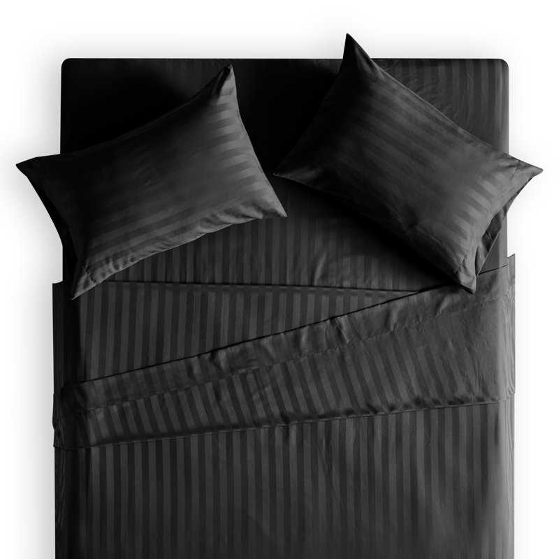 Sateen Striped Sheet Set, Twin Sheet Set + Fitted Sheet and 1 Pillowcase, Black