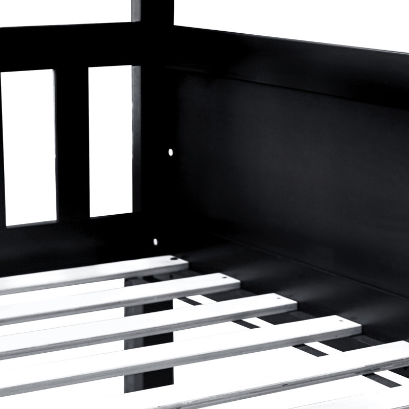 Lit superposé triple détachable en bois d'hévéa noir - pour une chambre spacieuse avec structure pour, Black