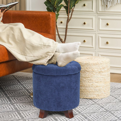 Storage Ottoman With Padded Seat, Modern Cotton-Linen Footrest, Round Stool For Living Room Bedroom by Winston Porter