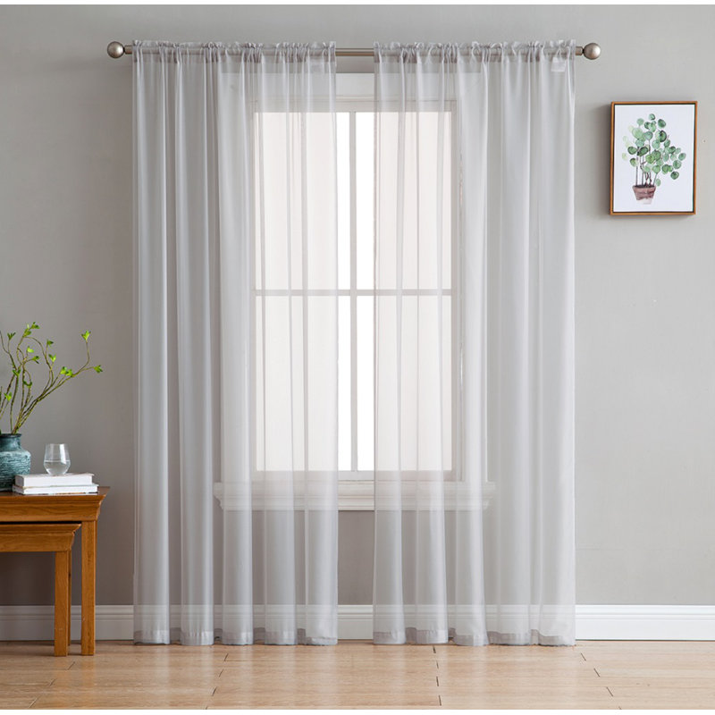 Daxin Sheer Voile Rod Pocket Curtain Panels, 54" W x 84" L, Silver
