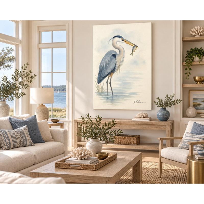 «Blue Heron in Calm Waters», art mural sur toile, H 48 po x l 36 po