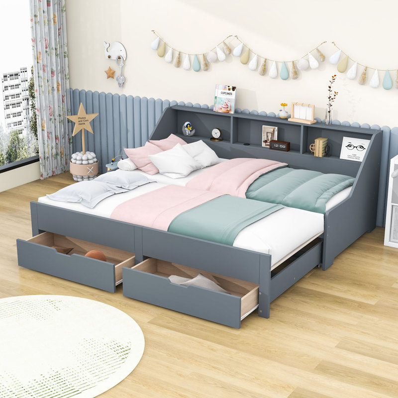  Phill Twin Wooden Daybed with Trundle, USB Ports and 2 Drawers, Gray