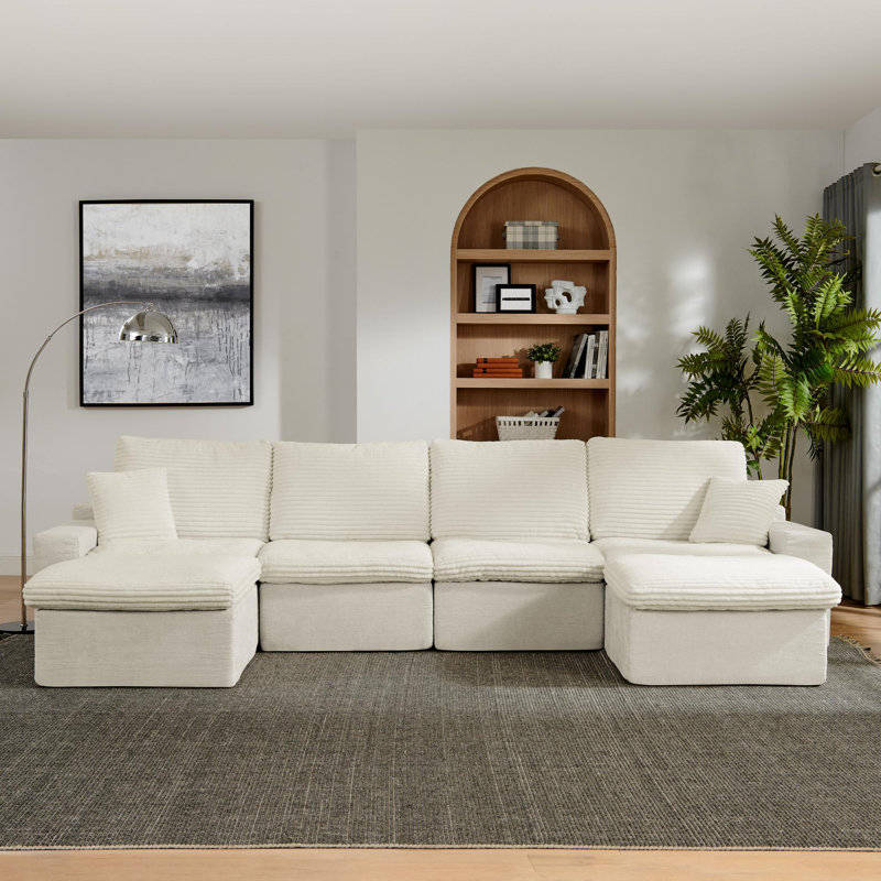 Rivulet 6-Piece Cloud Upholstered Sectional Couch, Beige Corduroy