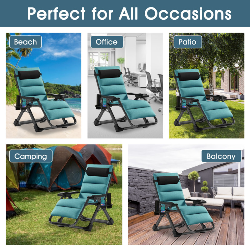 Halback Zero Gravity Chair, Folding Reclining Lounge Chair with Cushion, Headrest Support 400lbs, Black/Green