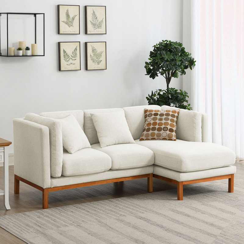 Clen Upholstered L-Shaped Sectional, Cream 100% Linen