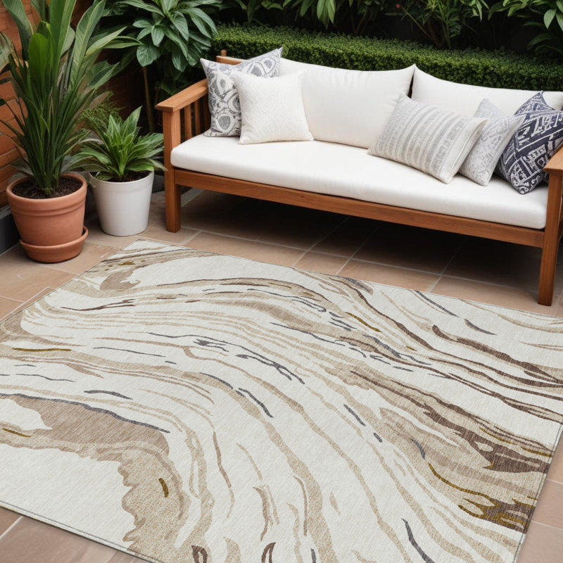 Tapis intérieur lavable abstrait beige ivoire 9 pi x 12 pi