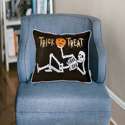 Trick Or Treat Skeleton Velvet Throw Pillow – Halloween Lumbar Accent