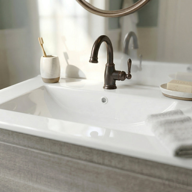 Lavabo de salle de bain encastré en céramique 24 po x l 18 po x P 18 po avec comptoir simple en porcelaine blanche avec trop-plein pour remplacement de salle de bain