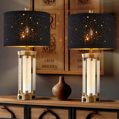 Hartlove 26" Crystal-Style Table Lamp Set With Night Light And USB Ports