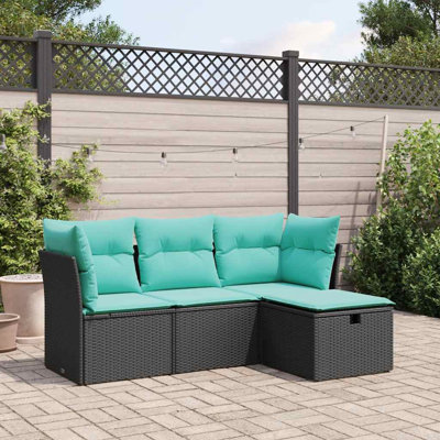 Ensemble de canapé de jardin noir avec coussins bleus pour l'extérieur