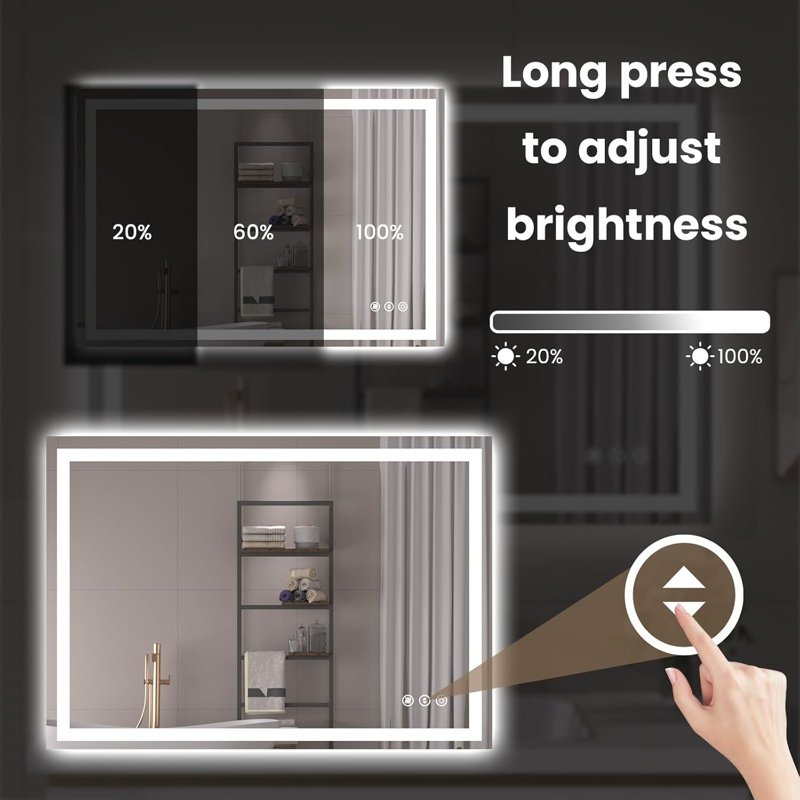 LED Bathroom Mirror with Anti-Fog, Backlit And Front Lighted Bathroom Mirrors For Wall, 60" x 36"