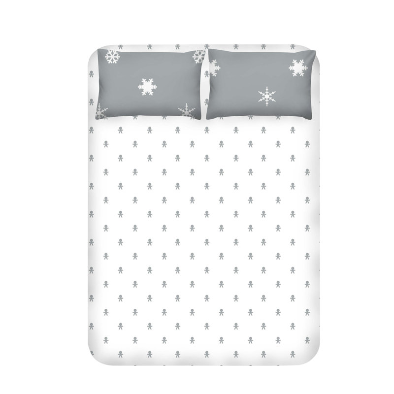 Ensemble de draps gris / blanc 100% coton
