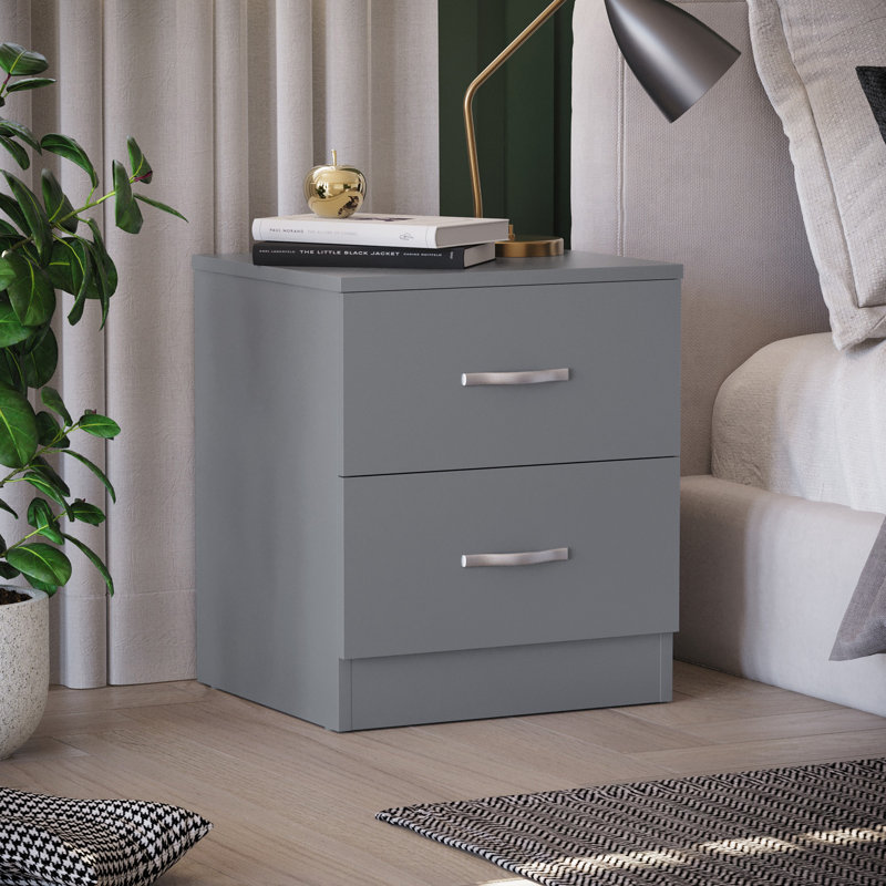 Maybery 2 Drawer Bedside Table, Grey