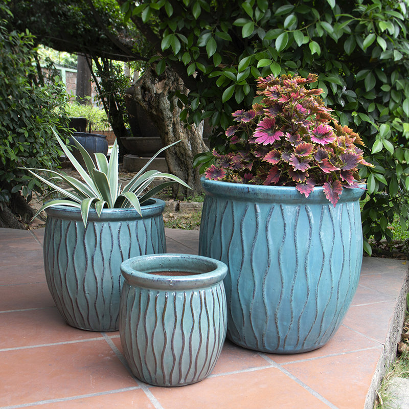 Corriente Fishbowl Planter Set of 3 - Turquoise, Turquoise