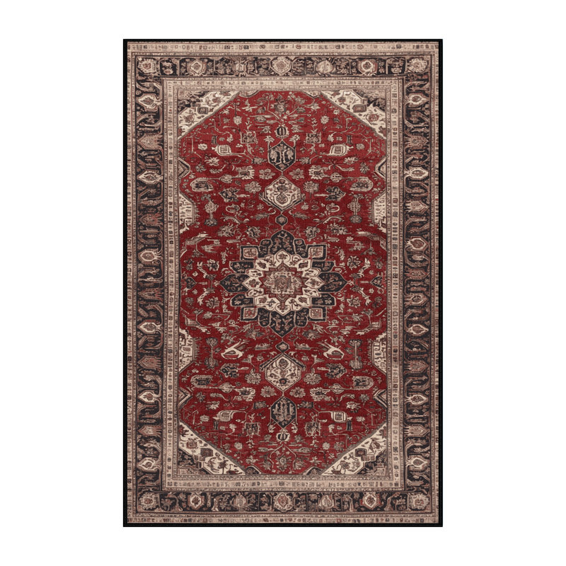 Tapis persan noir lavable à la machine, Rectangle 7 pi x 9 pi