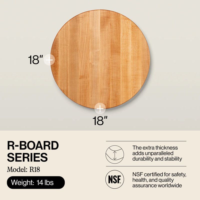 John Boos 18" Round Cutting Board, 1.5" Edge Grain, Maple