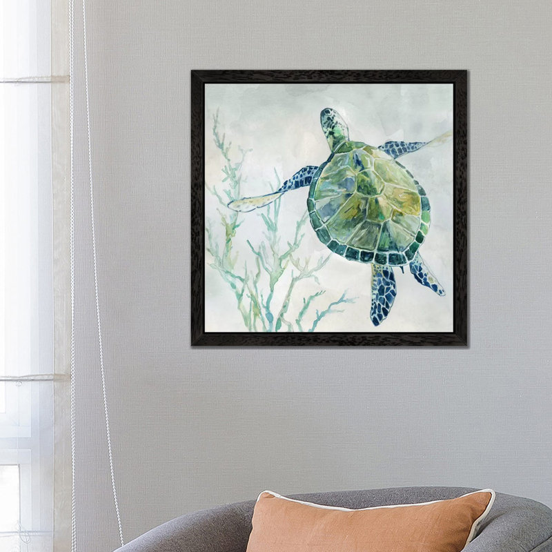 Seaglass Turtle II by Carol Robinson - Wrapped Canvas Painting, Black Framed, 45.72 cm H x 45.72 cm W