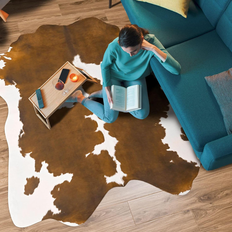 Fillender Faux Cowhide Animal Print Indoor Rug, Novelty 4'7" x 5'2"