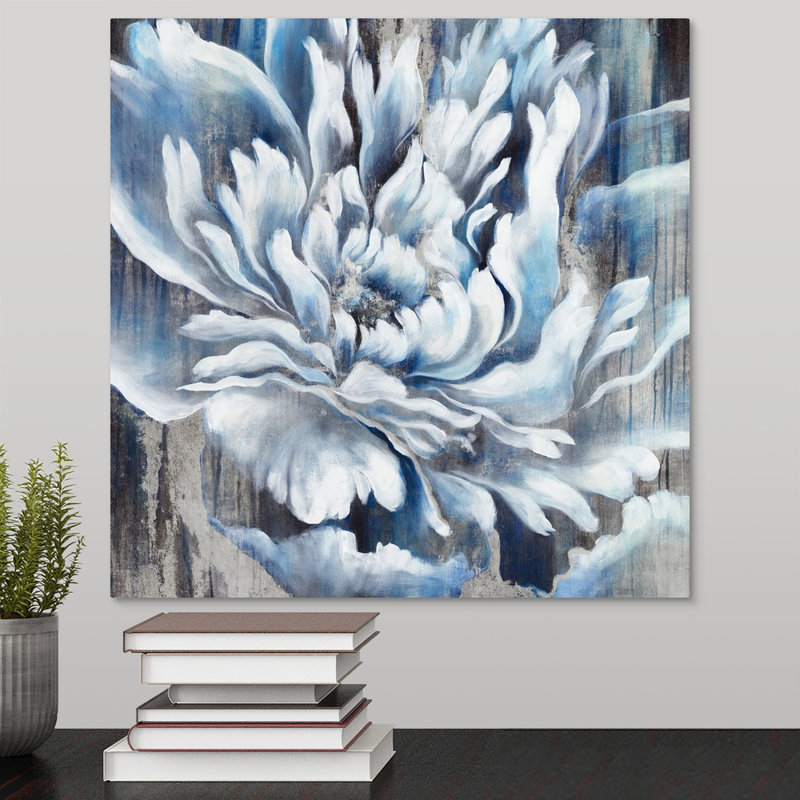« indigo fleur iii », peinture sur toile, Toile tendue, H 16 po x l 16 po x p 1,25 po