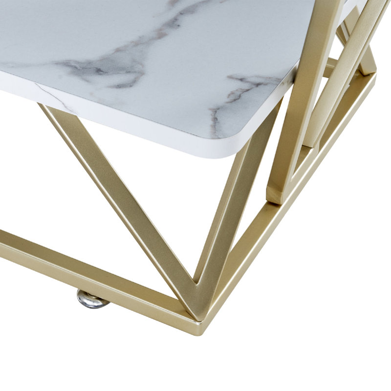 Table basse rectangulaire à 2 niveaux, gris, Blanc, Or