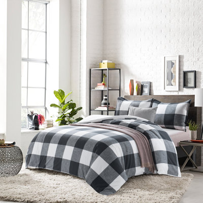 Ensemble de housse de couette 100% coton à carreaux teints avec flammé texturé, ensemble de literie de ferme doux et respirant, certifié OEKO-TEX
