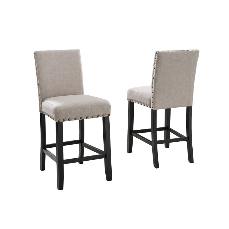 Ensemble de 2 tabourets à hauteur de comptoir en tissu brun clair Biony, Tanné