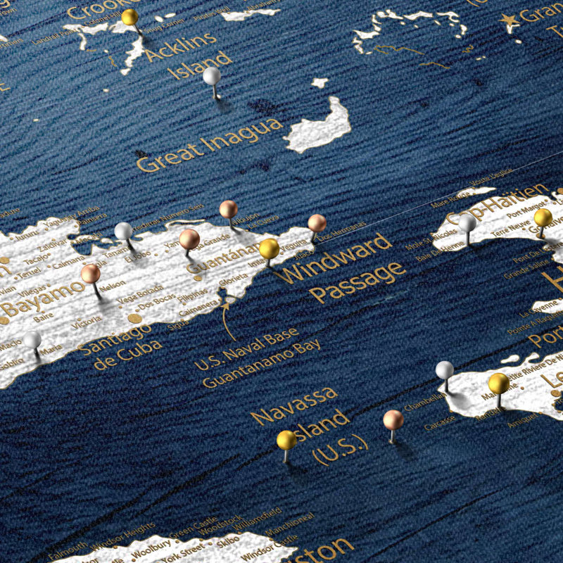 Personalized Wood III Push Pin Caribbean Map, 16" H x 24" W, Yes