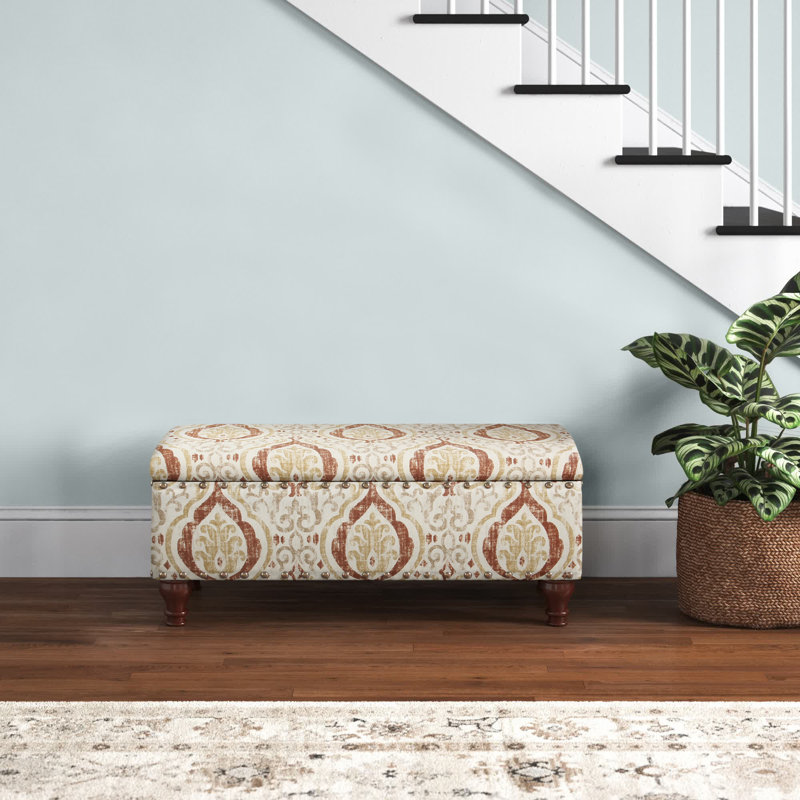 Collantes Upholstered Storage Bench, Orange and Cream Medallion