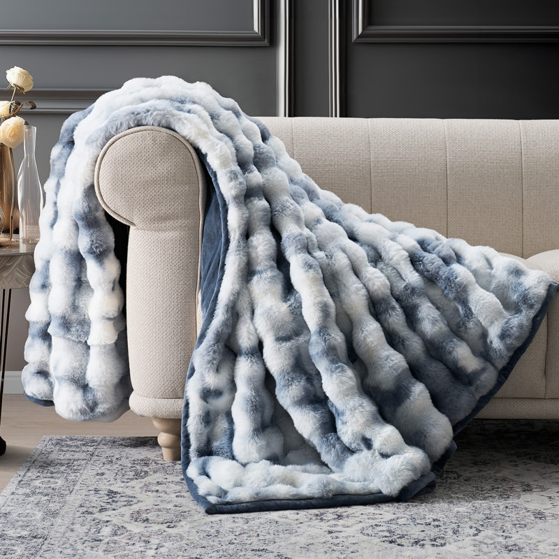 Ridgeline Faux Fur Throw Blanket, Cloud Blue Ombre, 80" L x 60" W