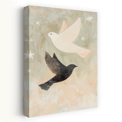 White And Black Flight Ethereal Peaceful Abstract Bird Landscape Nature Wall Art Print 1 Piece Wrapped Canvas Wall Art