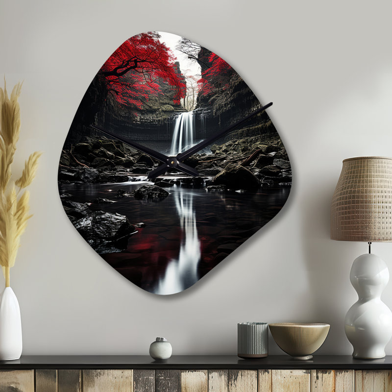 Grey And Red Waterfall Of Eternity II - Nebula Shape Unique Waterfall Wall Clock, Small