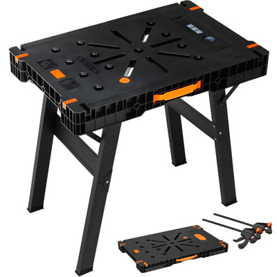  Table de travail pliante, banc de travail portatif express, banc de travail léger de l 33,9 po x P 22,4 po x H 31,5 po avec 2 pinces, 2 chiens à pince, multiprise, pour garage, scie à table, maison, projets de bricolage, 330 lb
