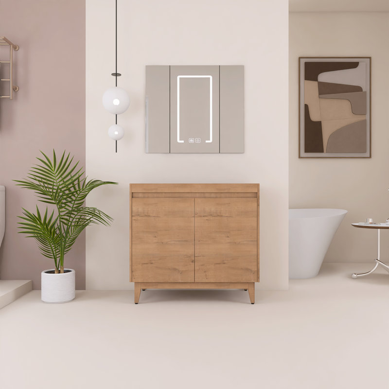 Meuble-lavabo autoportant de 91 cm (36 po) avec portes à fermeture en douceur, Imitative Oak