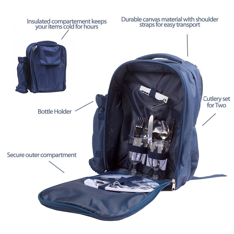 Ensemble de sacs à dos de pique-nique bleu marine pour deux