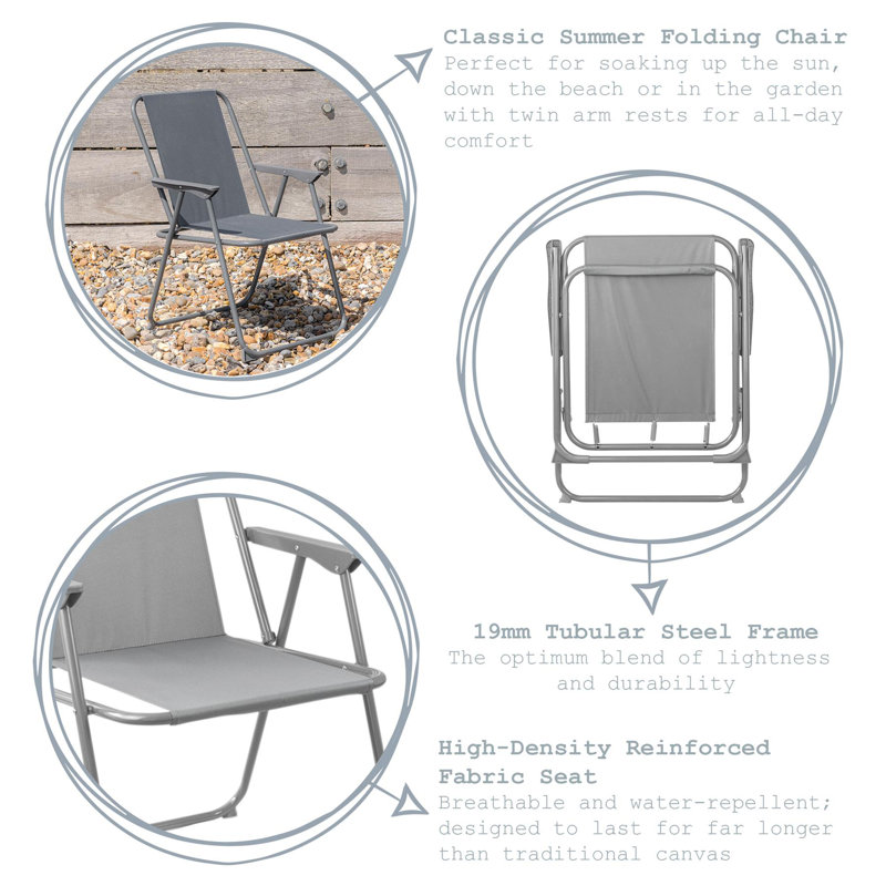 Harbour Housewares - Folding Metal Beach Chair, Grey
