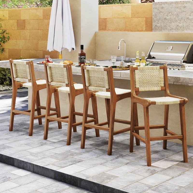 Tabouret de bar 4 pièces à hauteur de comptoir avec cadre en bois et repose-pieds pour balcon, 4
