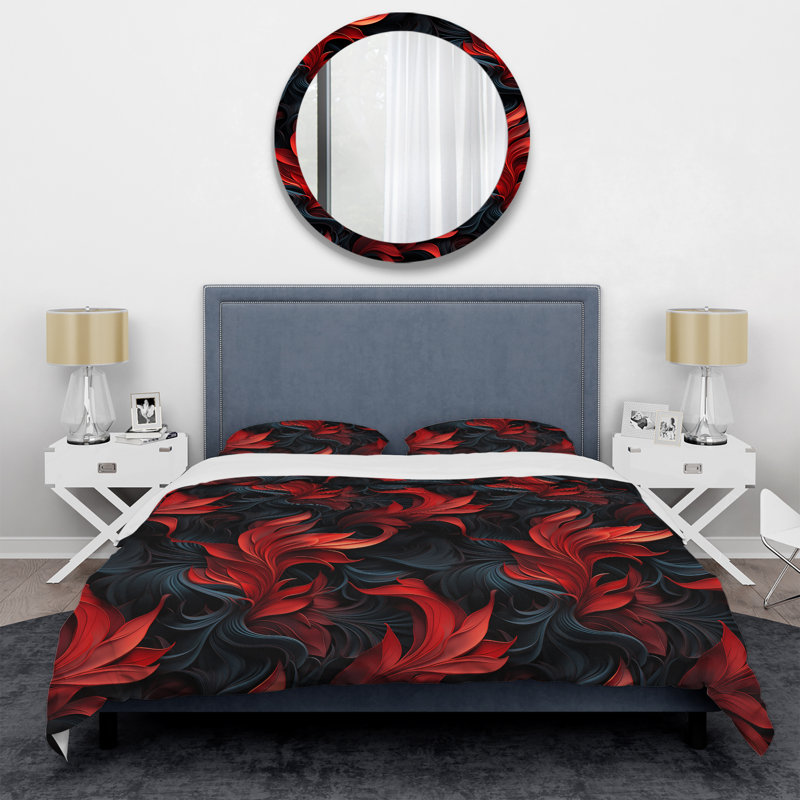 Ensemble de housse de couette en microfibre Noir / Illusions Moody, Housse de couette pour grand lit et 2 taies décor