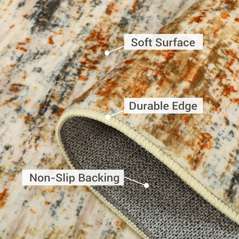 Tapis abstrait pour salon Orange doux antidérapant à faible velours, Tapis de couloir 2 pi x 6 pi