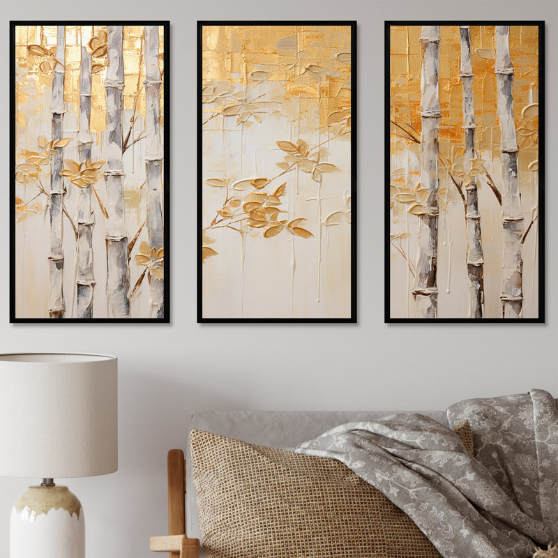 «Blue Mom and Zen Zen Moment Bamboo I», ensemble d'art mural en bambou, Cadre flottant noir, H 28 po x l 36 po x P 1 po