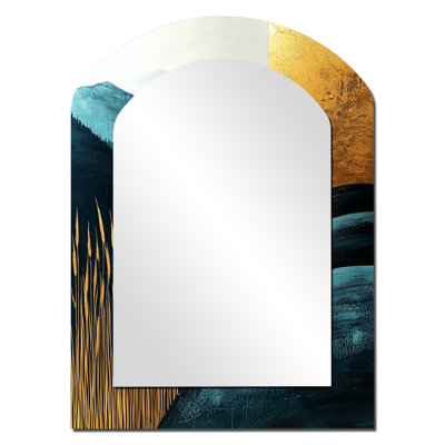 Quiet Bold Mountain In Emerald Gold Harmony III - Gold Arch Wall Mirror Decor