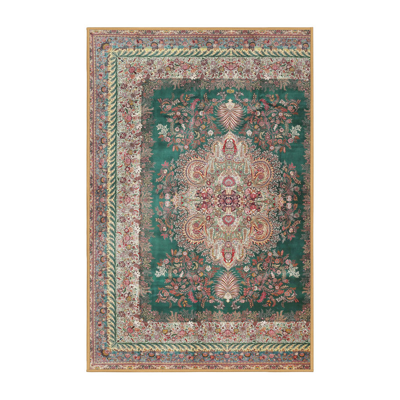 Tapis traditionnel vert foncé / brun, Rectangle 2 pi x 5 pi