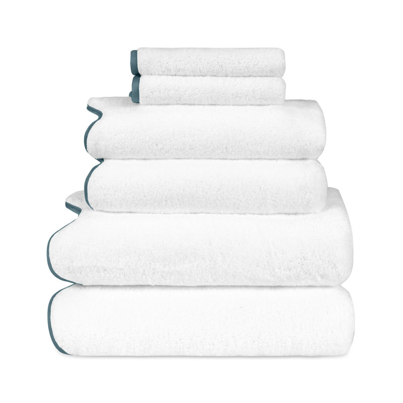 Antalya 6 Piece Turkish Cotton Towel Set, White/Teal