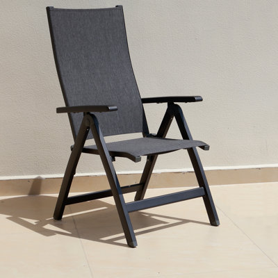 Charcoal Aluminum Adjustable Patio Folding Chair, Phifertex Sling Fabric, 660 Lbs Heavy Duty