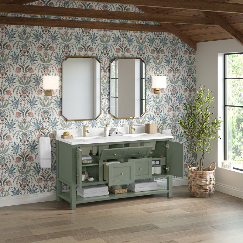 Breckenridge 60 in. Double Vanity, Smokey Celadon, White Zeus, Single Hole
