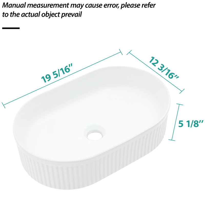 Bathroom Vessel Sink Ceramic White - 19.47X12.14 Inch, Modern, Stain Countertop Accessory Modern Oval White, Package Weight